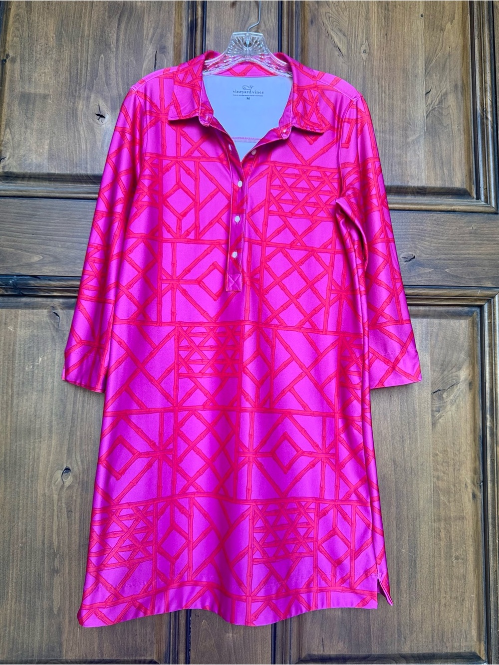 Vineyard Vines Hot Pink Geometric Button-Front Shirt Dress